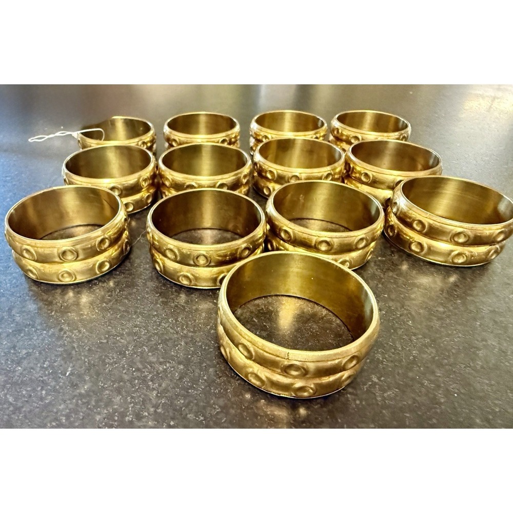 Set of 12 Faux Brass Resin Napkin Rings Embossed Dot Pattern Vintage Style